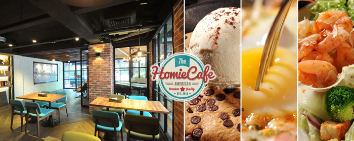 Homie Cafe-平假日餐點折抵券 落地窗光納進戶外庭園綠蔭，與好友齊聚的溫馨氛圍，自在品味隨意搭，共享美國經典佳餚